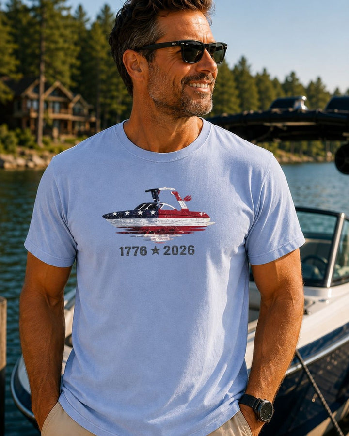 American Wake Surf 1776-2026 Patriotic T-Shirt